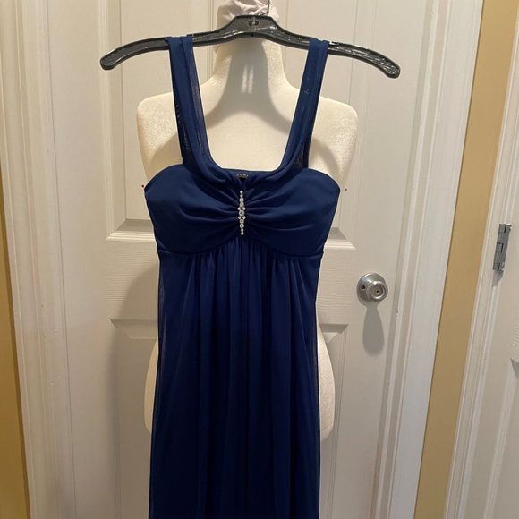 B. Darlin Sapphire Blue Party Dress Chiffon & Synthetic Size M Fits Like Size 6 - Picture 3 of 7